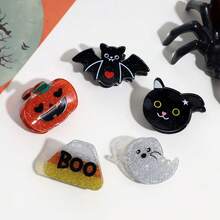 1pc New Halloween Fashion Bat Pumpkin Spider Ghost Black Cat Hair Claw Clip Hair Accessory - Multicolor - View 4