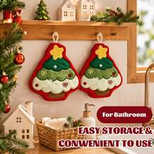 1pc Hanging Quick-Dry Fingertip Towel, Christmas Themed Pattern, Suitable For Bathroom Sink And Kitchen Countertop, Cute Design Soft Touch, Perfect For Wiping Hands Around Sink And Bathtub, Christmas Country Style Hanging Hand Towel - Multicolor - View 1