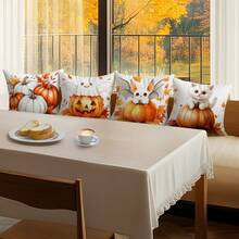 4pcs Halloween Pumpkin Decorative Pattern Single-Sided Printed Pillow Covers/Cushion Covers, Multi-Scene Atmosphere Decoration Pillow Covers Suitable For Living Room, Sofa, Bedroom, Without Pillow Insert - Multicolor - View 8