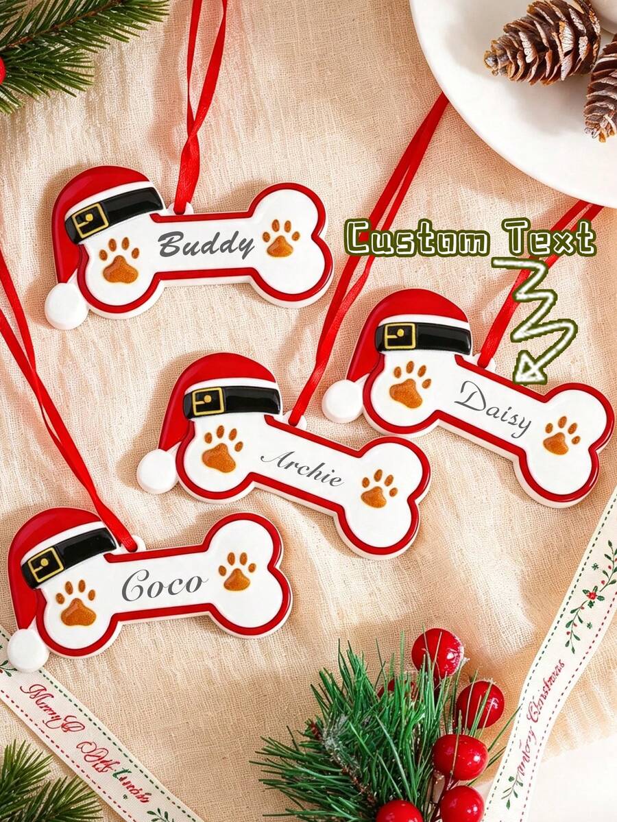 1pc Custom Pet Pendant, Personalized Name Pendant, Custom Dog Bone Charm, Christmas Tree Ornament, Christmas Decoration, Pet Memorial Pendant, Christmas Decor, Pet Gift - Multicolor - View 1