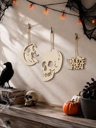 3pcs Halloween Hanging Decor Set, Ghost Skeleton BOO Letter Sign, Scary Ghost Face Skull Cross Pattern Hanging Ornament, White Holiday Atmosphere Decoration, Haunted House Theme Party Hanging Decor, Wall Hanging, Door & Window Hanging, Fireplace Mantel Decor, Entryway Living Room Bedroom Dining Room Bookshelf Arrangement, Autumn Holiday Photo Backdrop Prop, Halloween Home Decor, Scary Party Small Hanging Ornament
