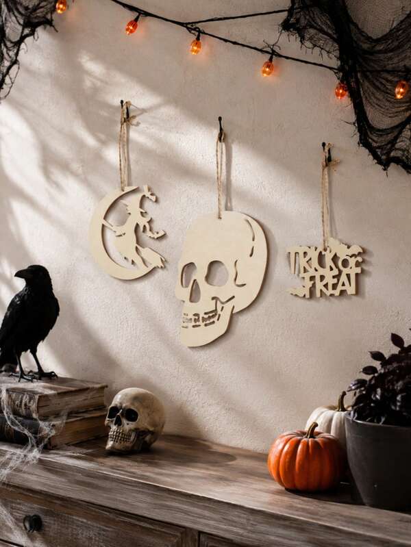 3pcs Halloween Hanging Decor Set, Ghost Skeleton BOO Letter Sign, Scary Ghost Face Skull Cross Pattern Hanging Ornament, White Holiday Atmosphere Decoration, Haunted House Theme Party Hanging Decor, Wall Hanging, Door & Window Hanging, Fireplace Mantel Decor, Entryway Living Room Bedroom Dining Room Bookshelf Arrangement, Autumn Holiday Photo Backdrop Prop, Halloween Home Decor, Scary Party Small Hanging Ornament
