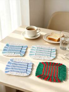 Bohemian Hand Woven Dual Use Coasters Placemats Cotton Fringe Table Mats Heat Insulation Non Slip Drink Coasters Dinner Placemats For Coffee Bar Home Table Decoration - Multicolor - View 4