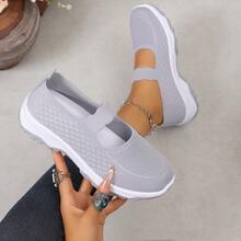 Minimalist Black Casual Women's Shoes, Elastic Design, Soft Thick Sole, Suitable For Students' Daily Class Wear - Grey - View 8