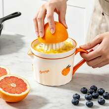 1pc 330ml/11oz Cute Ceramic Citrus Lemon Orange Manual Juicer, With Juicing Cone, Juice Cup With Spout And Handle, Dishwasher , Easy To Clean; Perfect For Home Kitchen, Breakfast And Daily Use, Also An Ideal Holiday Gift - Multicolor - View 1