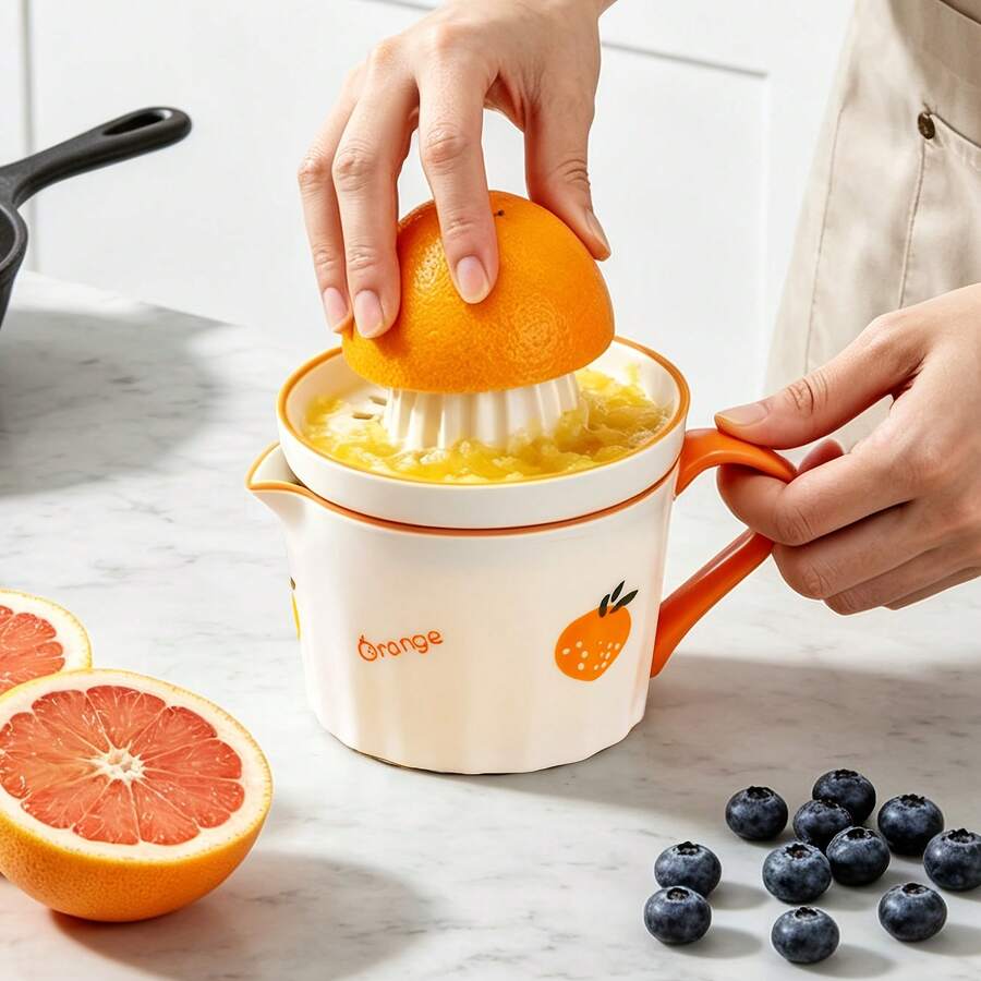 1pc 330ml/11oz Cute Ceramic Citrus Lemon Orange Manual Juicer, With Juicing Cone, Juice Cup With Spout And Handle, Dishwasher , Easy To Clean; Perfect For Home Kitchen, Breakfast And Daily Use, Also An Ideal Holiday Gift - Multicolor - View 1