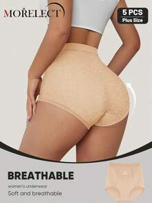 Morelect 5pcs Plus Size Women Mid-High Waist Panties, Daily Triangle Briefs, Minimalist Style, Breathable And Skin-Friendly - Multicolor - View 3