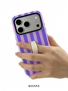 GIIPPA 1pc Purple Vertical Stripe Pattern Design, Phone 17 Pro Max Finger Strap Phone Case, Compatible With Phone 16 Pro Max, 15 Pro Max, 14 Pro Max, Korean Style High-End Fashion Fun Phone Case, Suitable For 11/12/13/14/15/16 Pro Max Plus, Elegant Design For Men And Women, Perfect Gift For Girlfriend On Christmas, Valentine's Day, Easter, Wedding Season And Birthday! - Purple - View 4