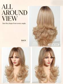 22 Inch Medium-Long Curly Wavy Wig, Mixed Blonde Color, Natural Heat-Resistant Synthetic Fiber Wig, Suitable For Women's Daily Wear, Parties And Commuting - Blonde Ombre - View 2
