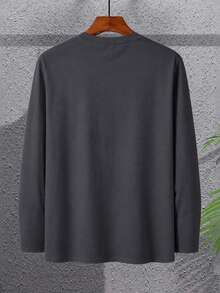 AnChiStreetwear--Plus Size Men's Minimalist Printed Long Sleeve T-Shirt, Comfortable & Breathable, Fashionable Summer Wear | Exquisite Design | Summer Essential | Easy To Match, Showcase Your Style | Vacation Style - Grey - View 3