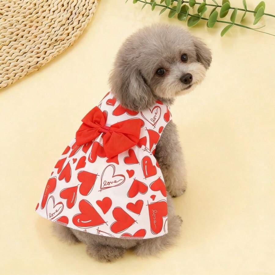寵物用品 情人節小狗春秋裝適用小型犬 比熊犬 泰迪犬 幼犬 心形防掉毛背心 泰迪比熊小號 Mini可愛公主裙