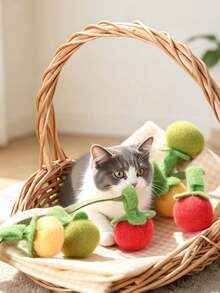 1//2/3/4pcs Persimmon Tomato Shaped Straw Cat Teaser Toy - Suitable For All Cat Breeds, Interactive Toy With Bell, Boredom Relief Toy, Suitable For All Sizes Of Kittens And Adult Cats - Multicolor - View 6