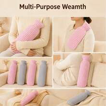1pc Extra Large Capacity Rechargeable Hot Water Bag, Thickened Durable Warm Water Bag, Portable Bed Foot Warmer, Suitable For Sleep Warmth And Foot Warming, Practical Winter Home Warming Accessory, Daily Use On Cold Nights, Holiday Gift - Multicolor - View 3
