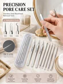 5 Ultra-Fine Blackhead Removal Needles, Suitable For Normal Skin, Acne Removal Tool, Elegant And Durable Design, Beauty Salon Facial Care Tool, With Storage Bag - Default - View 5