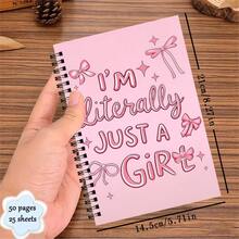 1pc Sweet Pink Bow Girly Slogan Spiral Notebook, A5 Size 50 Pages/25 SheetsPerfect For Organizing Christmas Tasks And Activities, Suitable For School, Office, An Ideal Holiday - Rectangle - View 3