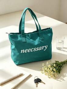 1pc New Letter Print Canvas Tote Bag For Women, Versatile Casual Commuter Shoulder Bag, Large Capacity Bag For College Students - Multicolor - View 8