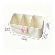 2/1pc Bowknot Decoration Grid Storage Box Three Grid Vertical Pattern Cosmetics Storage Box Dressing Table Lipstick Makeup Brush Sorting Box Bathroom Desktop Miscellaneous Storage Box - View 11