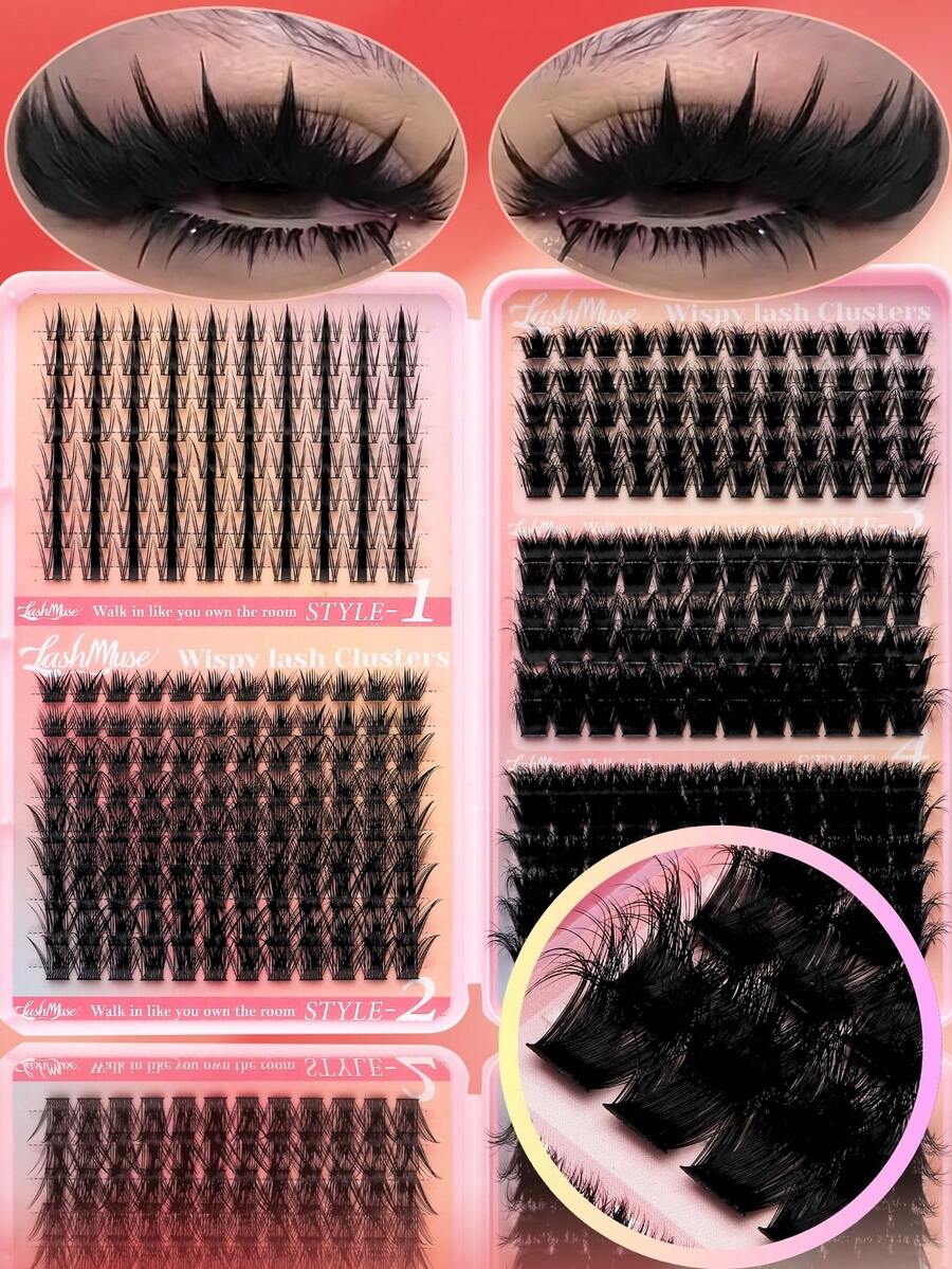 Limete Eyelash 5 Types Of Fur Combination 392 Clusters False Eyelashes Book, 8-16MM Mixed Length DD-Shape High Curl, Including 200D Dense Clusters, Multiple Segmented Eyelashes For Free Matching, Easily Switch From Lightweight & Long To Fluffy & Voluminous, Create Fairy-Like, Manga Eyes, 3D Cat Eyes, Dense Enlarged Eyes And Exquisite Full Makeup Effects, Rich Layers Suitable For Free Arrangement At Inner, Middle And Outer Eye Corners