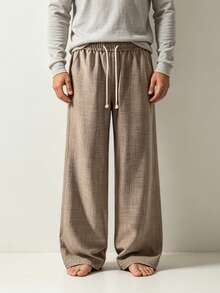 Vaulklash Casual Straight Leg Pants In Faux Linen Fabric For Men - Coffee Brown - View 4