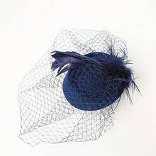 1pc Vintage Elegant Veil Hair Accessory With Feathers And Mesh, Suitable For Bridal Photography And Themed Party Headpiece - A - View 8