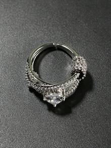 1pc Premium New Unique Multi-Layer Wrap Design Ring With Cubic Zirconia, Open Band, Niche Design For Women's Daily Wear - Silver - View 5