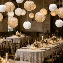 6pcs Wedding White Lace Brown Pattern Lantern Decorations, Suitable For Wedding Scene Setup, Engagement Outdoor Scene Setup, Beach Weddings, And Garden Party Decorations - Multicolor - View 5