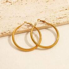 1 Pair Minimalist Elegant Exaggerated Large Hoop Earrings, Niche High-End Stud Earrings Jewelry For Women, Suitable For Daily Commute - Gold - View 5