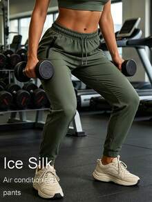 Women's Jogging Pants High Waist Drawstring Zipper Pockets Lightweight Sports Fitness Running Pants - Green - View 12
