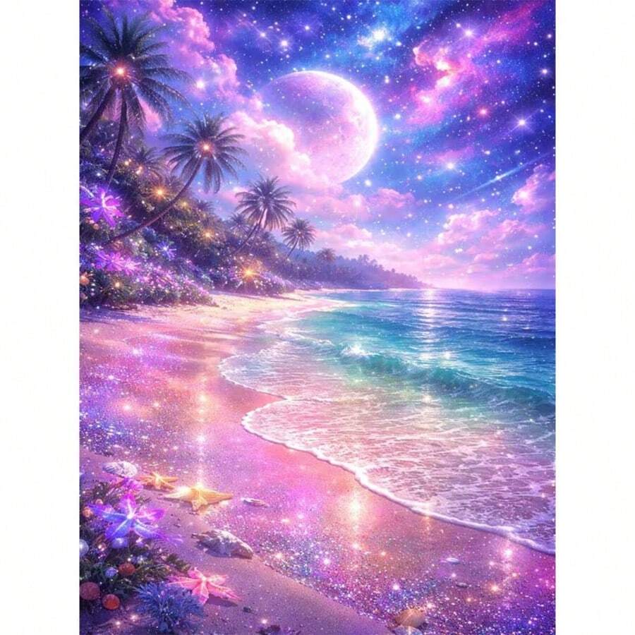 1PC DIY 5D Diamond Painting Kit Dream Beach Pattern - Round Full Drill Art Mosaic Craft, Home Wall Decor, Unframed - No Frame - View 1