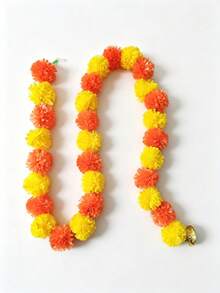 7/3/1Pc Yellow Artificial Marigold Garland Flower,Halloween Party Decor Faux Marigold Wedding Garland,Artificial Flowers Long Strands With Bells For Home Room Office, Harvest Pooja Diwali Day Of Dead Decoration,Festival Fall Theme Decorations - Yellow Orange - View 3