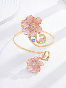 1件粉色花卉上臂飾環，精緻花卉珠飾開口臂環飾品，適合女性與女孩的禮物 - 彩色 - 查看 2