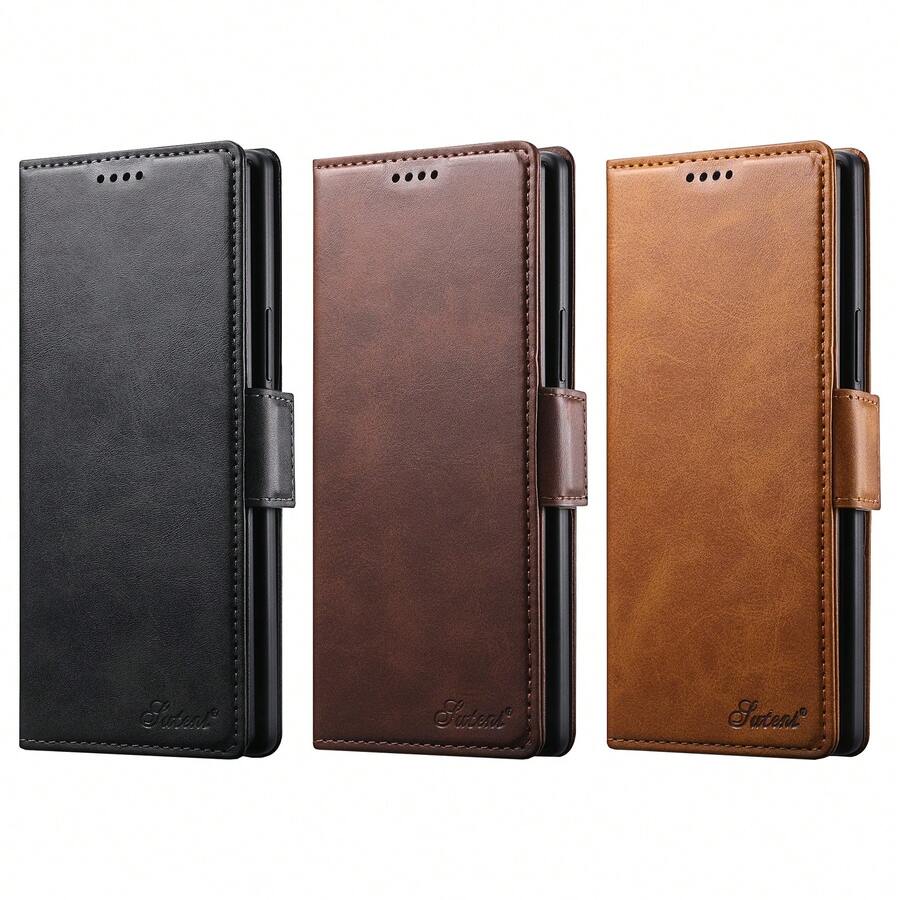 SUTENI 人造皮革卡夾支架錢包 磁吸扣翻蓋手機殼 適用 Galaxy Z Fold 8 Ultra 7 中性款 送親友長輩的節日禮物