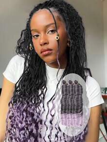 3 Peças Extensões de Cabelo Sintético Resistente ao Calor de 22 Polegadas, Tranças Espirais Crochê Multicoloridas Preto Marrom, Extensões de Cabelo Ondulado Solto de Alta Temperatura, Adequado para Uso Diário, Feriados, Festas, Festival de Música e Carnaval, Halloween para Mulheres - Multicolorido - Visão 9
