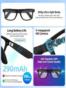 LIGE Smart Glasses: 290mAh Large Capacity Battery, AI Voice Assistant/Photo/Video Recording/Voice Recording/Music Control/Phone Calls/Notification Reminders/AI Translation/Smart Object Recognition - Multi-Functional Fashion Smart Glasses - View 8
