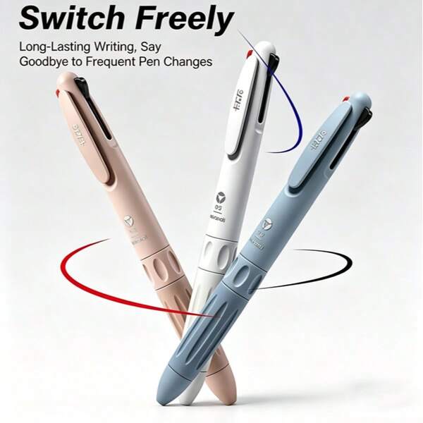 Morandi Color Palette Multi-Color Ballpoint Pens, 3-Color Retractable Neutral Pens, 3-In-1 Multi-Color Pens With Black-Red-Blue Quick-Dry Ink, CS Dual Ballpoint Pens, For Office School Note-Taking Writing Marking, Multi-Function Writing, Non-Slip Silicone Grip