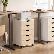 HOMCOM Cajonera Escritorio con Ruedas, Cajonera Oficina con 5 Cajones, Archivador Móvil, para Estudio, Salón, 40x40x67 cm, Blanco y Natural - Blanco y Natural - Ver 8