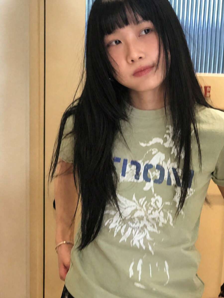 Y2K Women's Summer New Abstract Floral Print Casual Grey-Green Short Sleeve T-Shirt - Olive Green - View 1