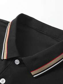 Men's Spring/Autumn Fashion Casual Loose Fit Long Sleeve Polo Shirt With Turn-Down Collar, Suitable For Daily Commute And Travel - Black - View 6