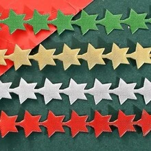 10yards/Roll 1.5cm Festive Star-Shaped Satin Ribbon Rolls In Gold, Red, White & Green - Christmas Craft Trim For Holiday Gift Wrapping, Tree Garland, - Star - View 6