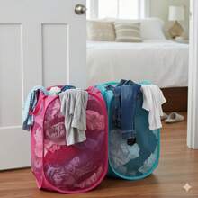 Foldable Mesh Laundry Basket, Multiple Colors Available, With Handle, Large Capacity Design, Breathable Collapsible Dirty Clothes Hamper, Space Saving Storage Bin For Home, Bathroom, Bedroom, Dorm, Laundry Room Clothing Organization - Multicolor - View 2