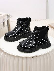 1 Pair New Shiny Polka Dot Fashion Kids Boots, All Season Girls British Style Chelsea Daily Versatile Classic Ankle Boots - Black - View 1