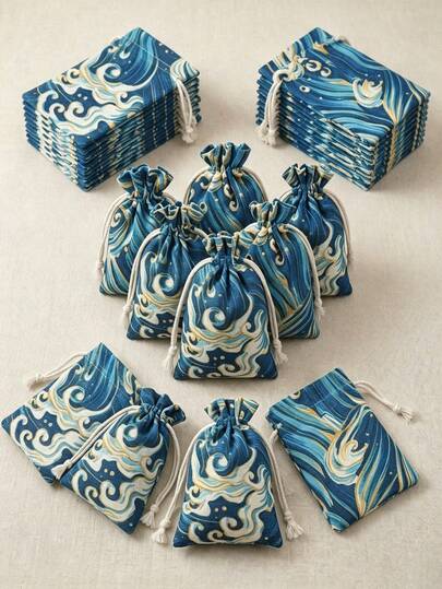 Regalo per lei/lui Sacchetti in lino con coulisse, piccoli sacchetti di tessuto con stampa geometrica tradizionale colorata, chiusura con cordoncino morbido, borse regalo pieghevoli e resistenti per casa, ufficio, matrimonio, festa, gioielli, artigianato, bancarelle del mercato e uso di viaggio