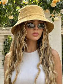 1pc Solid Color Tassel Bucket Hat, UV Protection Sun Hat, Suitable For Beach Vacation, Travel And Daily Streetwear - Turmeric - View 4