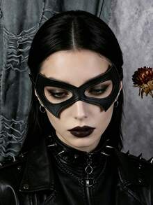 2pcs Half Face Cat Eye Mask, Women's Black PU Leather Cat Mask, Halloween Masquerade Eye Mask, Cosplay Prop, Suitable For Halloween Role Play Party - Black - View 4