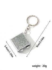 1pc Mini Rhinestone Double-Sided Square Mirror, New Creative Ins Style Luxury Sparkling Diamond Cross-Border Hot-Selling 2-In-1 Rhinestone Mini Makeup Mirror Keychain, Multifunctional Makeup Mirror Keychain Pendant, Thumb-Sized Portable Double-Sided Folding Lipstick Mirror, Suitable For Touch-Ups On The Go, Sparkling Crystal Portable Folding Makeup Mirror With Double-Sided Square Design, Mini Handbag Carry, Fun Gift - Multicolor - View 2