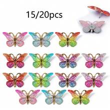 15/20pcs Butterfly Bookmarks, Decorative Cute Push Pins For Bulletin Board, Thumb Tacks, Cork Board Desk Wall Accessories,Random Style - A - View 1