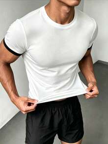 ZYNTH BALENO Men's Summer Fashion Patchwork Short Sleeve T-Shirt, Essential For Summer Sports White - White - View 5