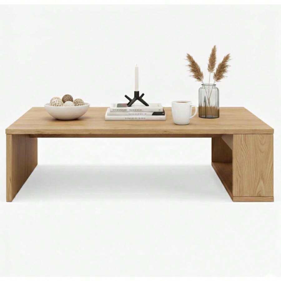 Mesa de Centro Moderna de Roble Claro 55x90x45cm, Mesa Rectangular con Patas de Panel y Base en U, Estructura Resistente y Estable, Fácil de Armar, Ideal para Decoración y Organización de Sala y Hogar - Amarillo Mostaza - Ver 1