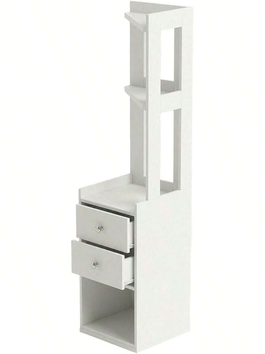 Mueble Esquinero de Melamina Color Blanco 45x40x160 cm | Estantería Organizadora Alta con 2 Cajones, 2 Repisas y 1 Compartimiento Abierto | Diseño Moderno Minimalista | para Sala, Oficina y Dormitorio | Fácil de Armar - Blanco - Ver 1