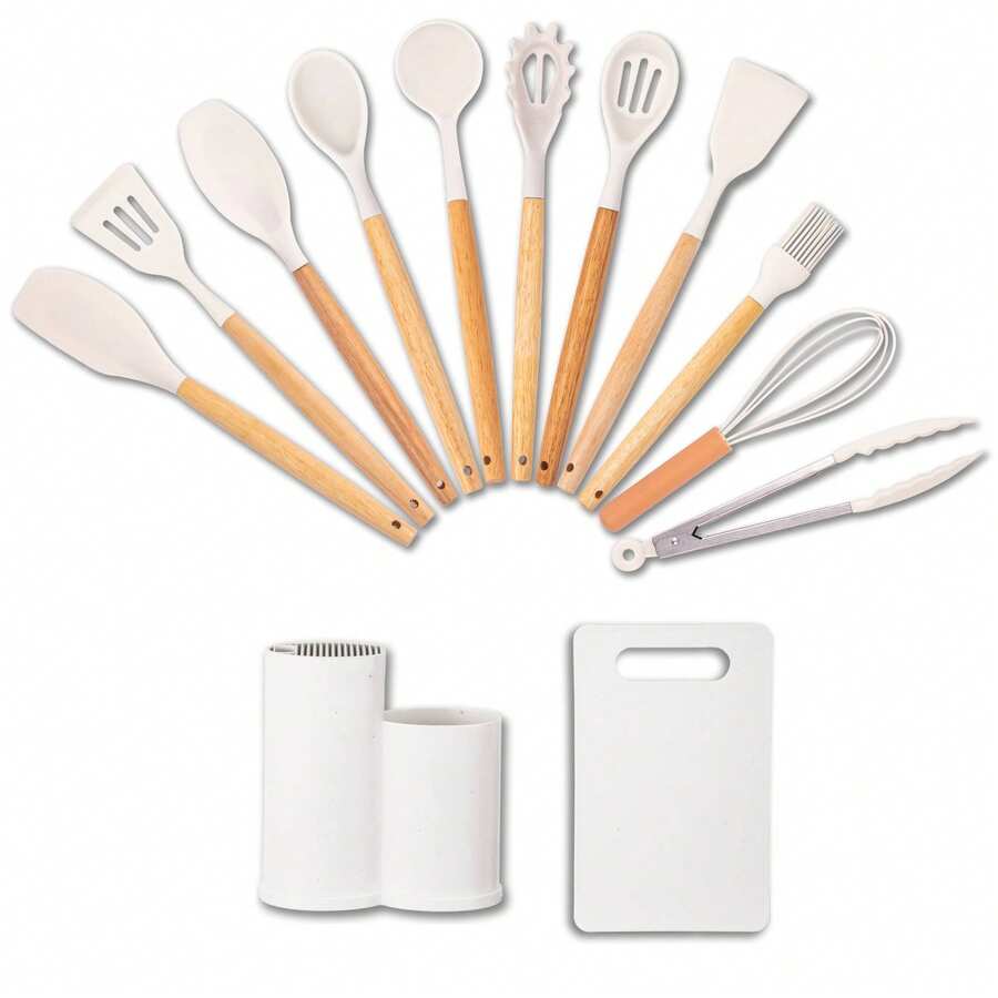 Juego de utensilios de cocina de silicona de 19 piezas, resistentes al calor, antiadherentes, fáciles de cocinar y limpiar. - Blanco - Ver 1